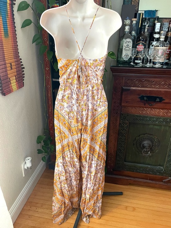 JAASE Orange Floral Boho Palazzo Jumpsuit XL - Picture 3 of 5